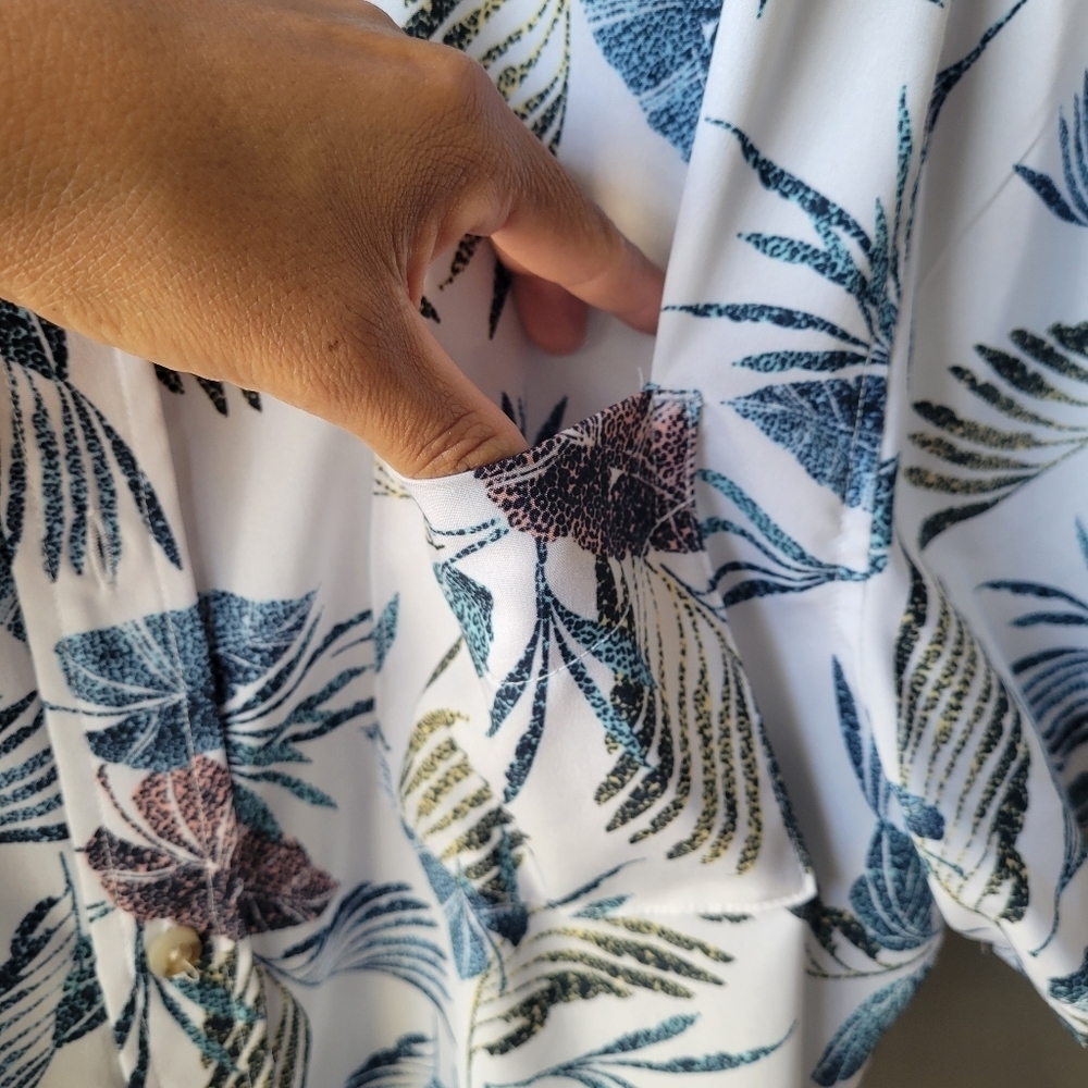 Seapointe Men's Soft Tropical Hawaiian Pocket Button Down Shirts Large Collared - Picture 4 of 11